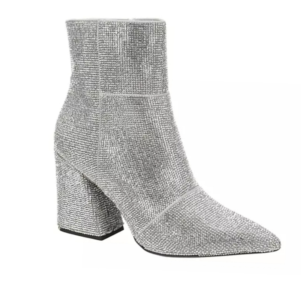 Madden Girl Silver Rhinestone Sock Booties with Block Heel
